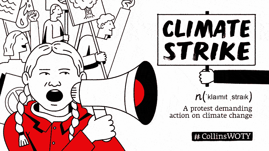Scriberia 2D animation studio London Collins' word of the year 2019 Climate strike social media